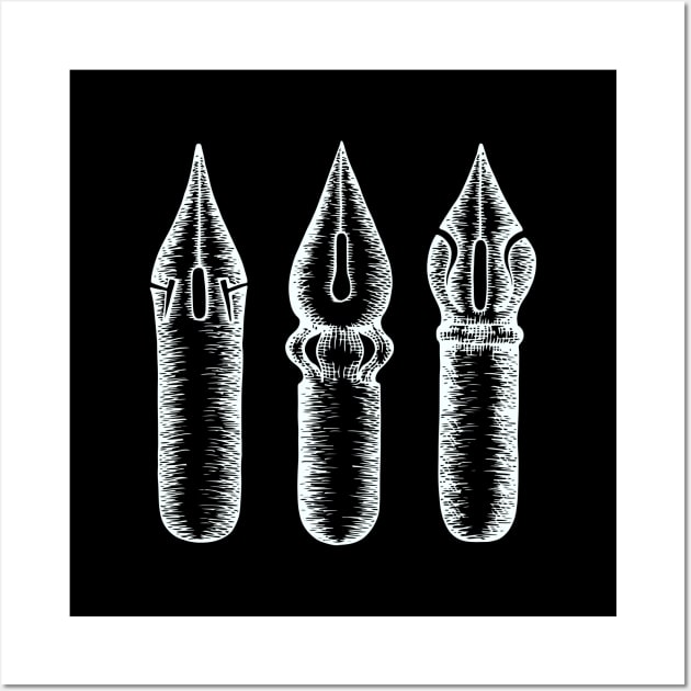 Dip Pen Nibs (White and Black) Wall Art by illucalliart
